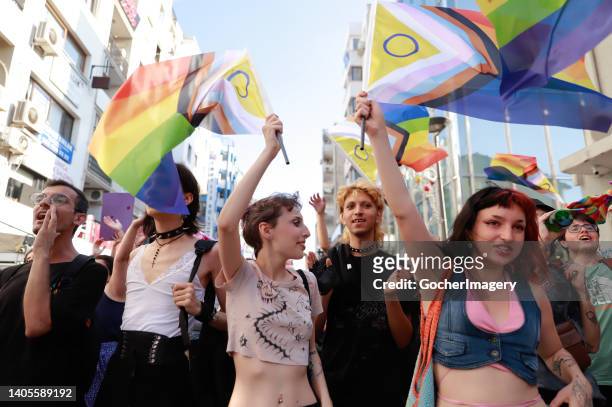 Members of the LGBT community take part in the 10th Izmir LGBTI+ Pride March in Izmir, Turkey, on Sunday, June 26, 2022.