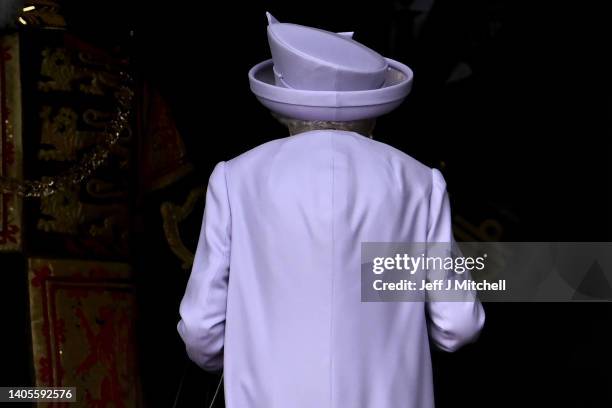 Queen Elizabeth II attends an Armed Forces Act of Loyalty Parade at the Palace of Holyroodhouse on June 28, 2022 in Edinburgh, United Kingdom....