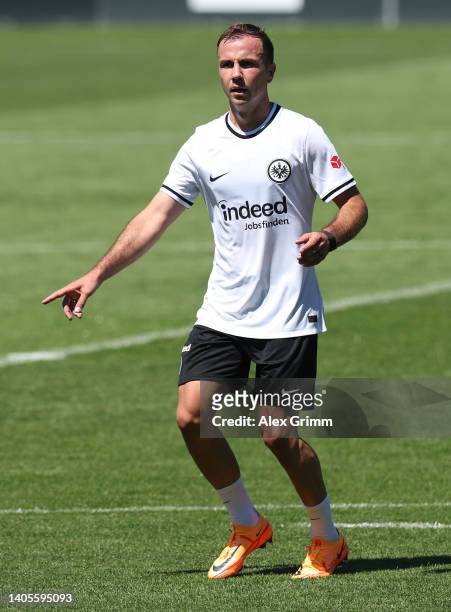 Mario Götze of Eintracht Frankfurt looks on during a training session ahead of their presentation as new player of Eintracht Frankfurt on June 28,...