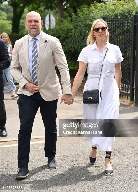 Mike Tindall and Zara Phillips attend Day Two of Wimbledon 2022 at the All England Lawn Tennis and Croquet Club on June 28, 2022 in London, England.