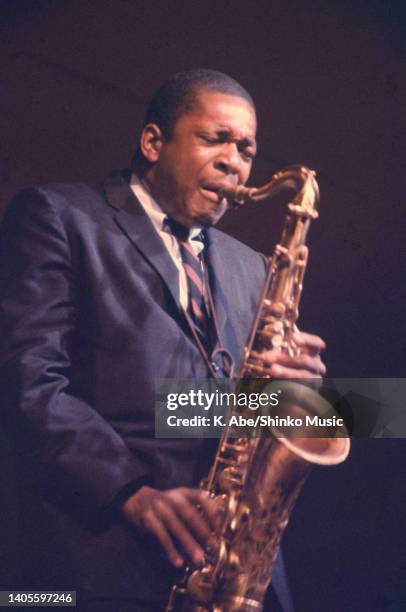 John Coltrane plays the tenor saxophone, unknown, circa 1970s.