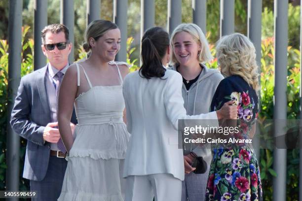 Queen Letizia of Spain and USA first Lady Jill Baiden with Jill Biden's granddaughters Maisy Biden and Finnegan Biden visit CREADE Refugees Center on...