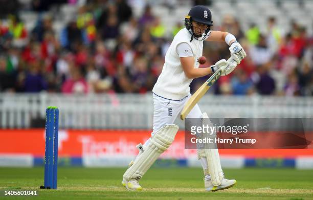 Heather Knight of England plays a shot during Day Two of the First Test Match between England Women and South Africa Women at The Cooper Associates...