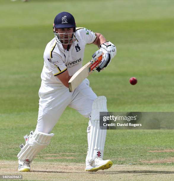 Dom Sibley of Warwickshire drives the ball during the LV= Insurance County Championship match between Northamptonshire and Warwickshire at The County...