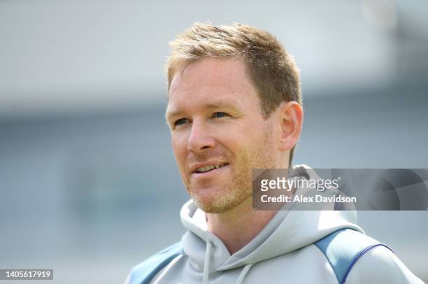 Eoin Morgan of England speaks to the press as he announces his International Retirement at Lord's Cricket Ground on June 28, 2022 in London, England.
