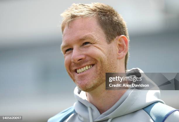 Eoin Morgan of England speaks to the press as he announces his International Retirement at Lord's Cricket Ground on June 28, 2022 in London, England.