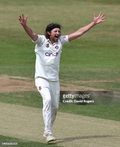Jack White of Northamptonshire unsuccessfully appeals for a LBW decision against Michael Burgess during the LV= Insurance County Championship match...