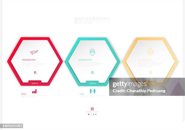 business infographics. process with 3 steps, options, hexagons. vector template. stock illustration three objects, number 3, infographic, steps, part of stock illustrationinfographic, three objects, number 3, part of, hexagon - 3 pointer stock illustrations