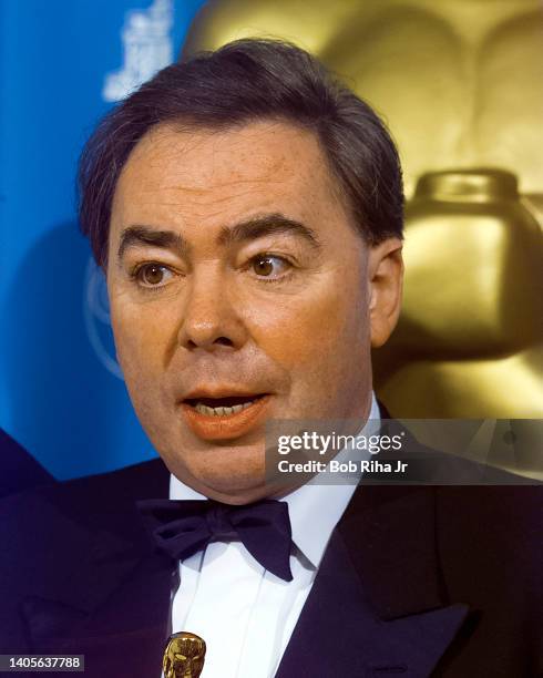 Oscar Winner Andrew Lloyd Webber backstage at Academy Awards Show, March 24, 1997 in Los Angeles, California.