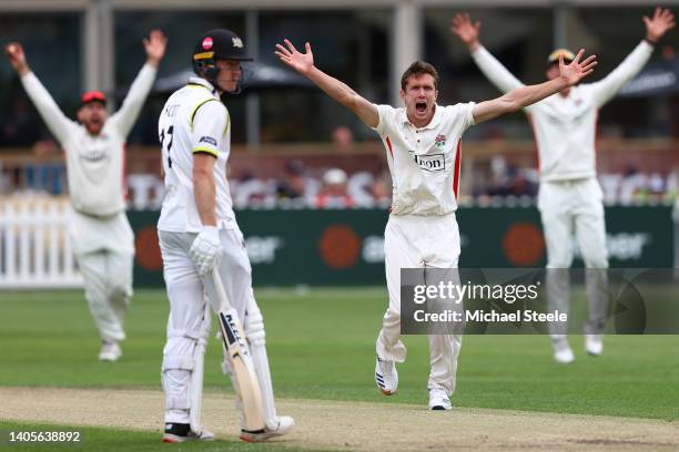 Will Williams of Lancashire appeals unsuccessfully for the wicket of Chris Dent of Gloucestershire during day three of the LV= Insurance County...