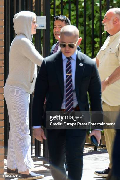 Maisy, Jill Biden's granddaughter, says goodbye to chef Jose Andres as he leaves 'El Quenco de Pepa' on June 28 in Madrid, Spain.