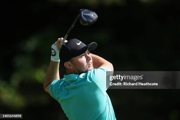 Alex Fitzpatrick of England in action during a practice round prior to the Horizon Irish Open at Mount Juliet Estate on June 28, 2022 in Thomastown,...