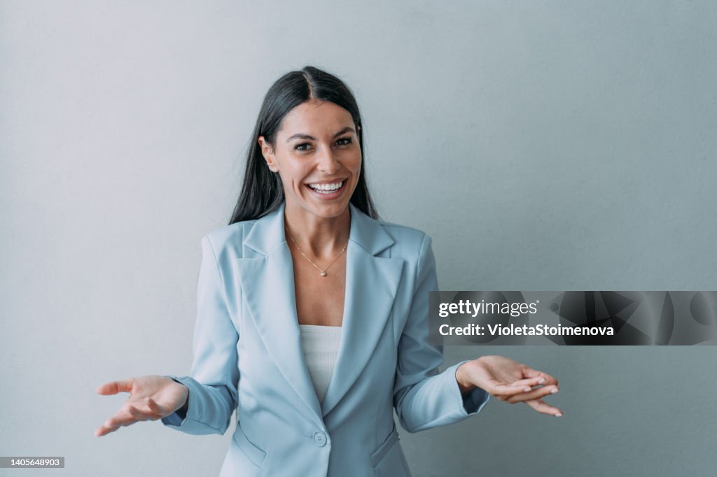 Businesswoman talking during video call in the office.