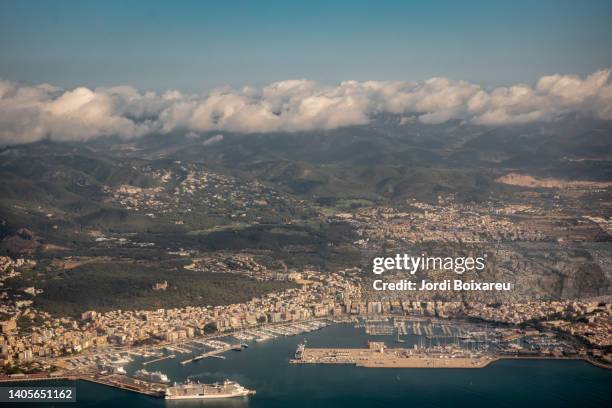 aerial view of palma de mallorca port - palma mallorca stock-fotos und bilder