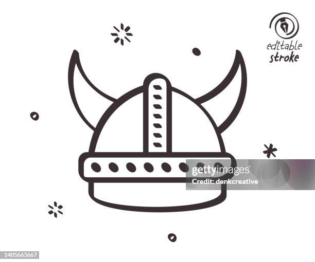 ilustrações, clipart, desenhos animados e ícones de ilustração de linha lúdica para capacete viking - viking