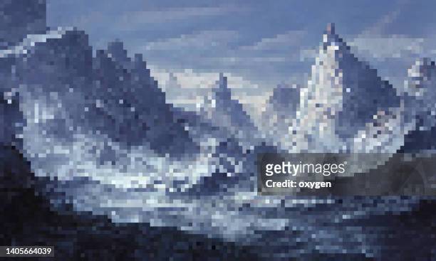 pixeleted abstract snowy mountains. beautiful dramatic art illustration with square shapes - description bildbanksfoton och bilder