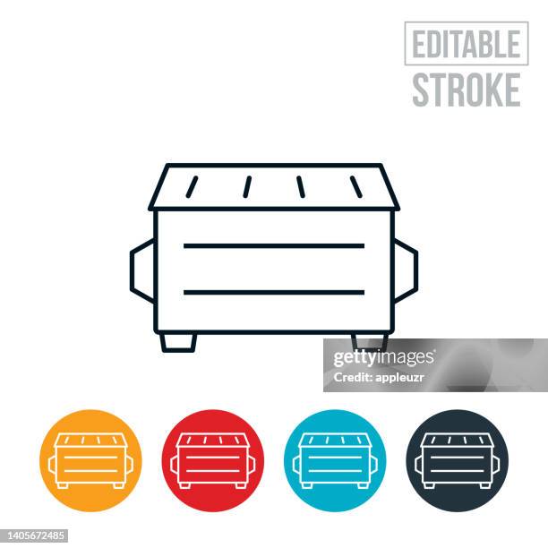 dumpster thin line icon - editable stroke - industrial garbage bin stock illustrations