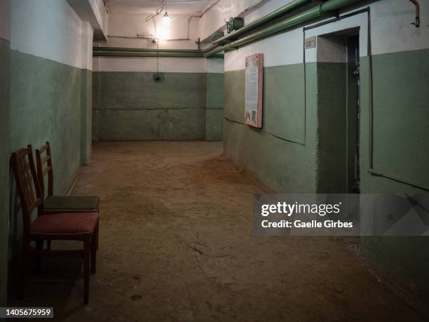 Long corridors forms a labyrinth that leads to the different rooms of the anti-atomic shelter on August 10, 2018 in Avdeevka, Ukraine. The Metinvest...