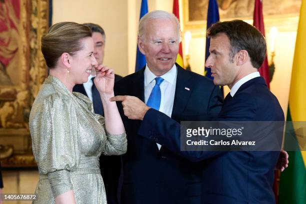 Danish President Mette Frederiksen, USA President Joe Biden and President of the French Republic Emmanuel Macron attend a royal gala dinner, hosted...