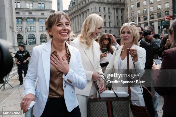 Annie Farmer, who has accused Jeffrey Epstein of abuse, stands with her lawyer outside of Manhattan Federal Court after the sentencing of former...