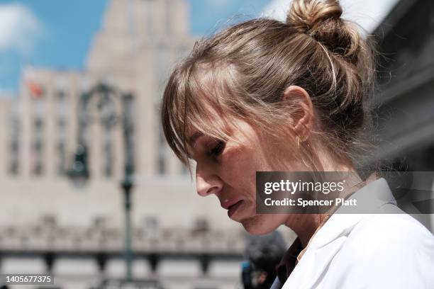 Annie Farmer, who has accused Jeffrey Epstein of abuse, stands outside of Manhattan Federal Court after the sentencing of former socialite Ghislaine...