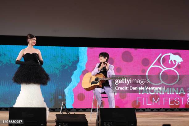 Sofia Carson and Diane Warren attend the Taormina Film Fest 2022 on June 28, 2022 in Taormina, Italy.