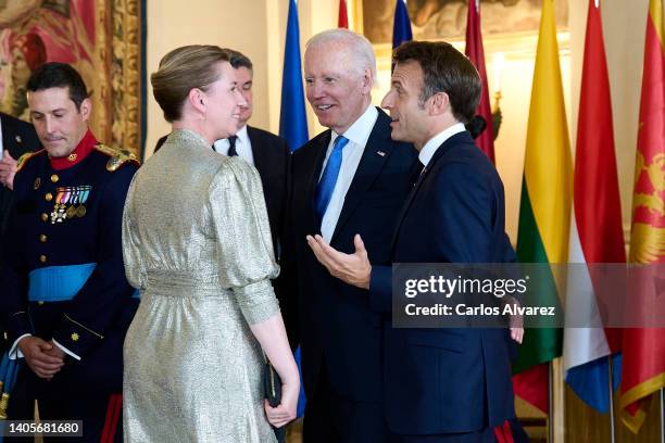 Danish President Mette Frederiksen, USA President Joe Biden and President of the French Republic Emmanuel Macron attend a royal gala dinner, hosted...