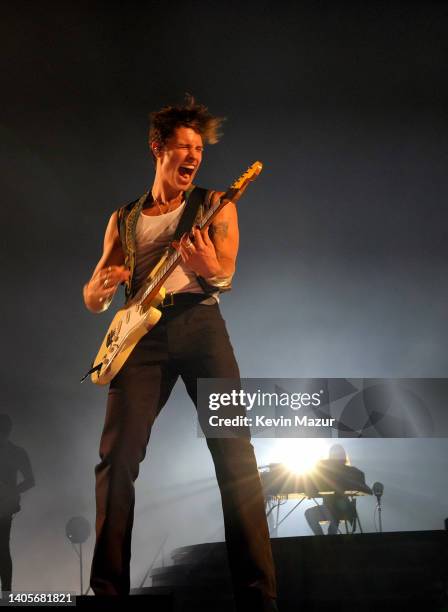 Shawn Mendes performs onstage during the opening night of Shawn Mendes Wonder: The World Tour at Moda Center on June 27, 2022 in Portland, Oregon.