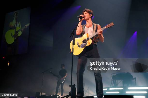 Shawn Mendes performs onstage during the opening night of Shawn Mendes Wonder: The World Tour at Moda Center on June 27, 2022 in Portland, Oregon.