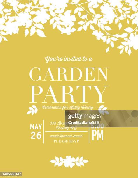 ilustraciones, imágenes clip art, dibujos animados e iconos de stock de plantilla de invitación a la fiesta de wild roses - fiesta de jardín