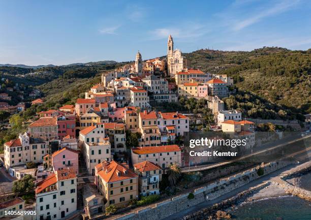 aerial view of the medieval old town cervo - liguria stockfoto's en -beelden