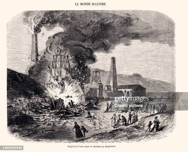 kohlegrubenexplosion in england 1857 (xxxl mit vielen details) - 1857 stock-grafiken, -clipart, -cartoons und -symbole