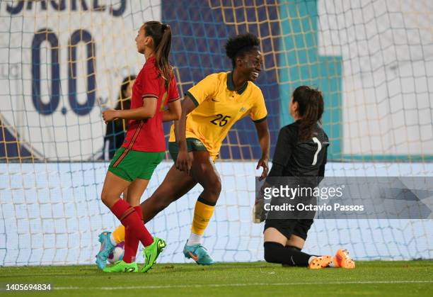 Princess Megan Ategbayon Ibini-Isei of Australia celebrates after scoring their team's first goal during the Women's International Friendly match...