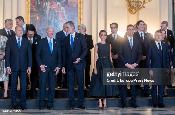 Bulgarian President Rumen Radev, U.S. President Joe Biden, King Felipe VI, Queen Letizia, Prime Minister Pedro Sanchez and French President Emmanuel...