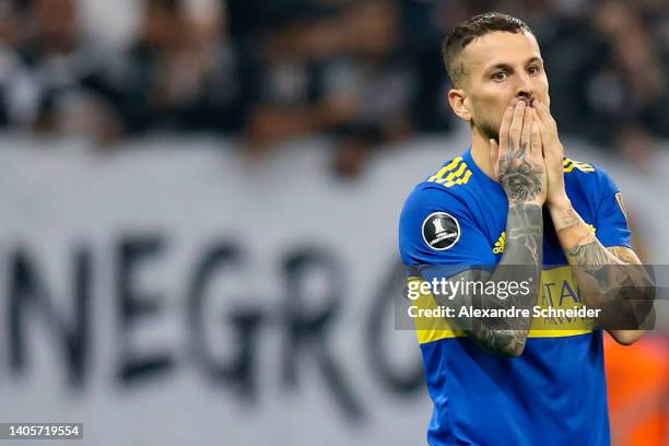 Dario Ismael Benedetto of Boca Juniors reacts during a round of sixteen first leg match between Corinthians and Boca Juniors as part of Copa CONMEBOL...