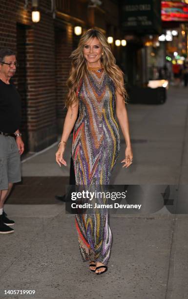 Heidi Klum visits "The Late Show With Stephen Colbert" at the Ed Sullivan Theater on June 28, 2022 in New York City.