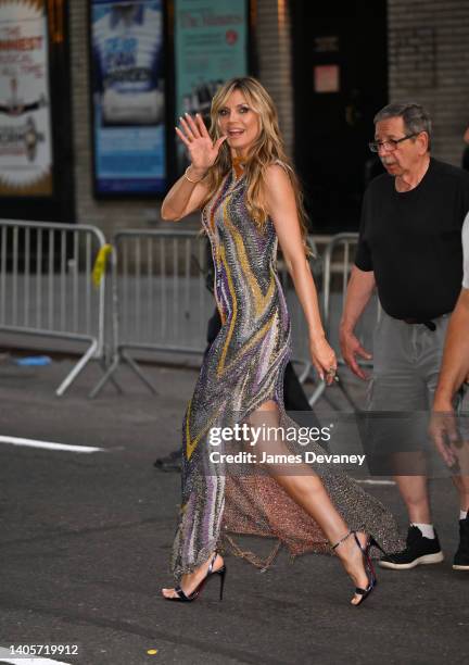 Heidi Klum visits "The Late Show With Stephen Colbert" at the Ed Sullivan Theater on June 28, 2022 in New York City.