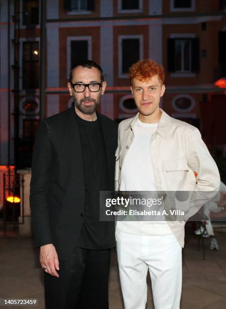 Alessandro Sartori and Wladimir Schall attend the Zegna "Our Road To Rome" cocktail dinatoire at Palazzo Torlonia on June 28, 2022 in Rome, Italy.