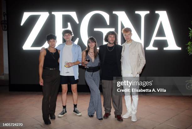 Raven Narvaiz, Gerardo Caprara, Caterina Egidi, Alex Sinato and Wladimir Schall attend the Zegna "Our Road To Rome" cocktail dinatoire at Palazzo...