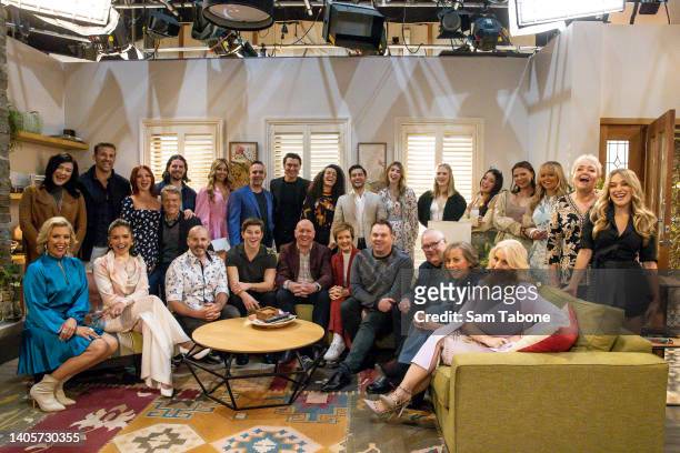 The cast attend the "Neighbours" finale event on June 29, 2022 in Melbourne, Australia. Australian soap opera "Neighbours" will air its final show...