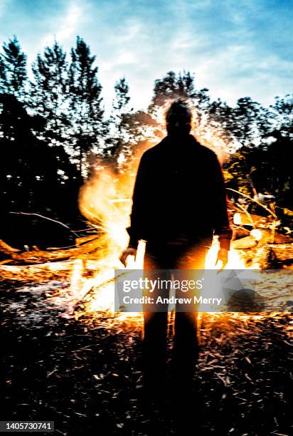 burning man fire in forest - avengers stock pictures, royalty-free photos & images