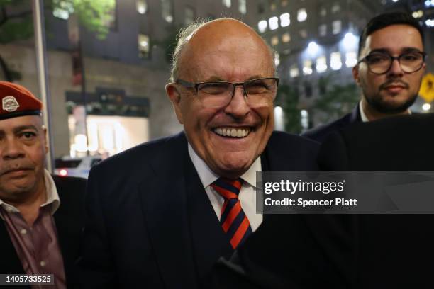 Rudy Giuliani appears in support of his son, New York Republican gubernatorial primary candidate Andrew Giuliani, at an election night watch party in...