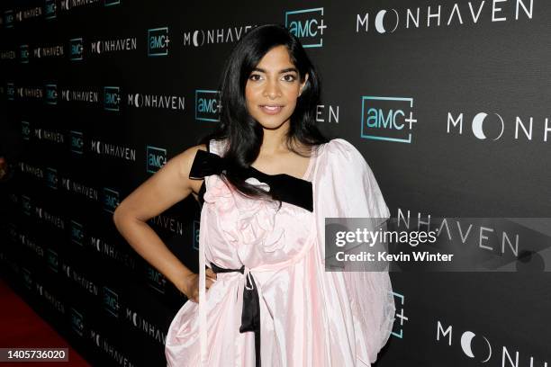 Amara Karan attends the AMC+ Original Series "Moonhaven" Premiere Event at The London West Hollywood at Beverly Hills on June 28, 2022 in West...