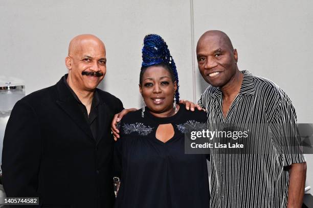 Bill Jolly, Helen Brunner and Cecil Parker attend the Recording Academy Philadelphia Chapter's Member event at the W Hotel on June 28, 2022 in...