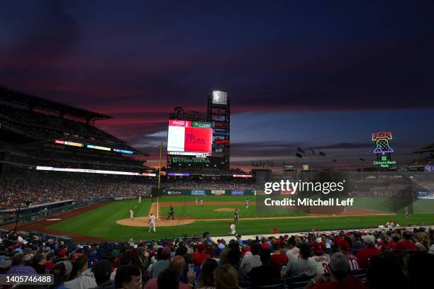 General view of Citizens Bank Park in the bottom of the fifth inning between the Atlanta Braves and Philadelphia Phillies on June 28, 2022 in...