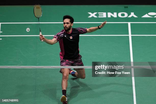 Parupalli Kashyap of India in action against Heo Kwang Hee of South Korea in their men's singles first round match on day two of the Petronas...