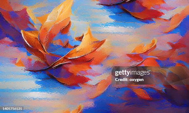 abstract autumn leaves orange blue colored with reflection nature art background - anatomical substance stock illustrations imagens e fotografias de stock