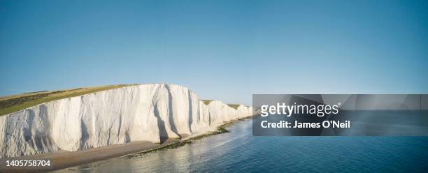 drone view of english white cliffs, seven sisters, uk. - white cliffs of dover stock pictures, royalty-free photos & images