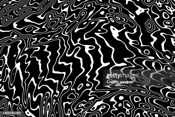 abstract geometric distirted wave background. black and white 3d swirl objects shapes. minimalism still life style - black white imagens e fotografias de stock