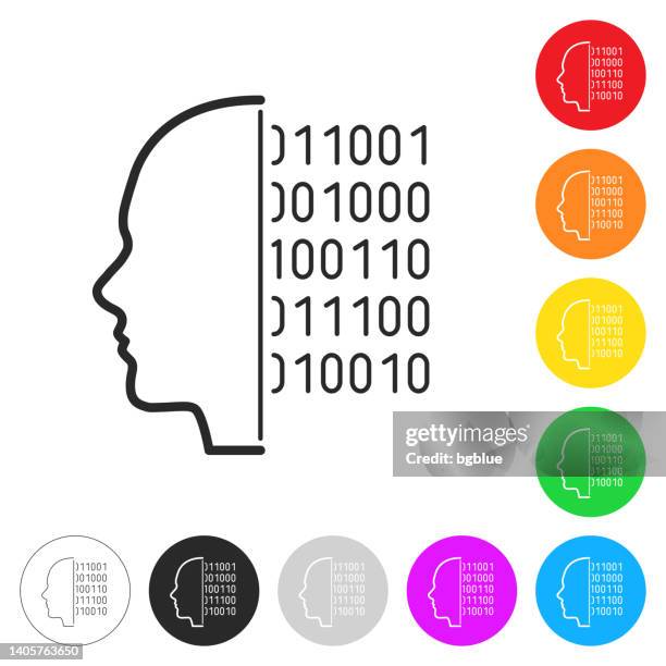 human face with binary code. icon on colorful buttons - binary code face stock illustrations